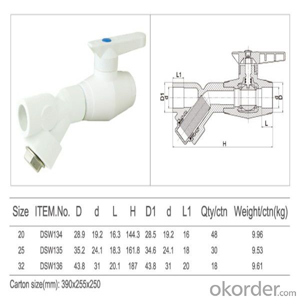 Domestic double head inner tooth PP-R luxury copper core ball valve
