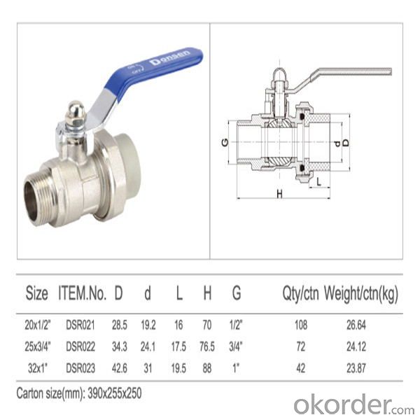 2016 Domestic  double  head inner tooth PP-R luxury copper core ball valve