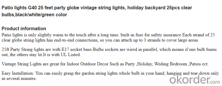 Outdoor Patio String Lights G40 Globe String Lights Factory Wholesale Led  for Decoration