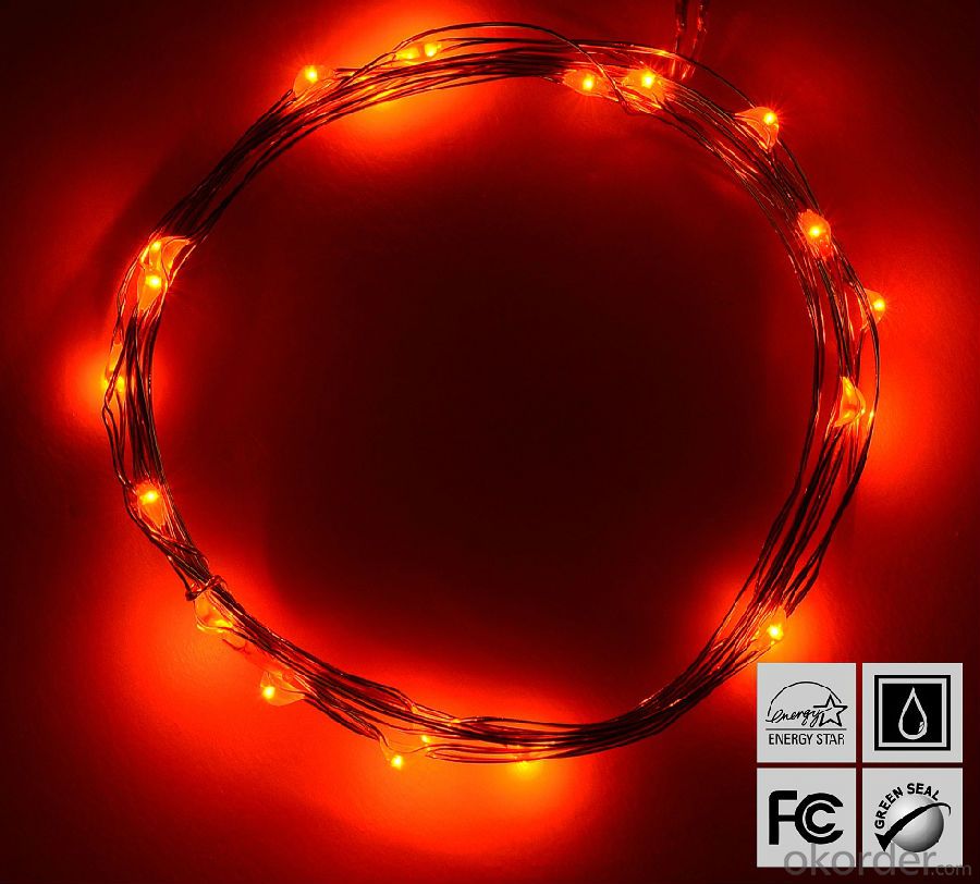 Red Battery Operated LED Copper Wire String Lights for  Holidays Party Wedding Decoration