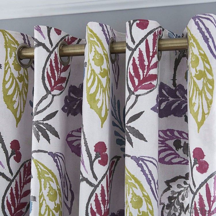 Flower Printed Lined Eyelet Curtains