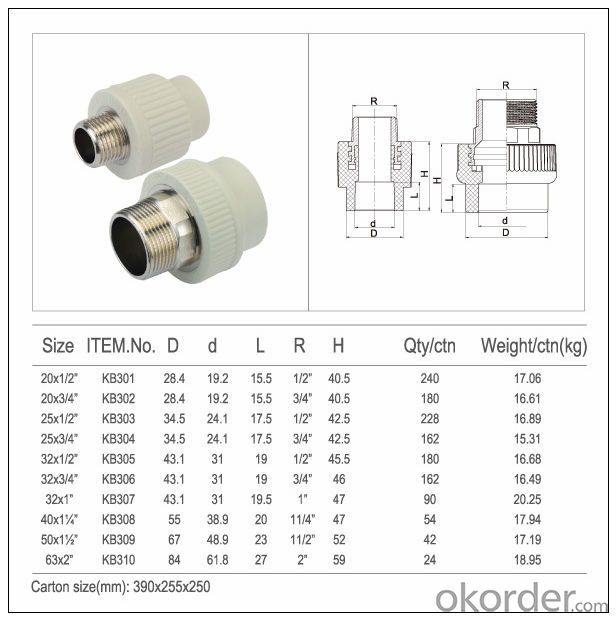 PPR Male Coupling and PPR Socket with Brass