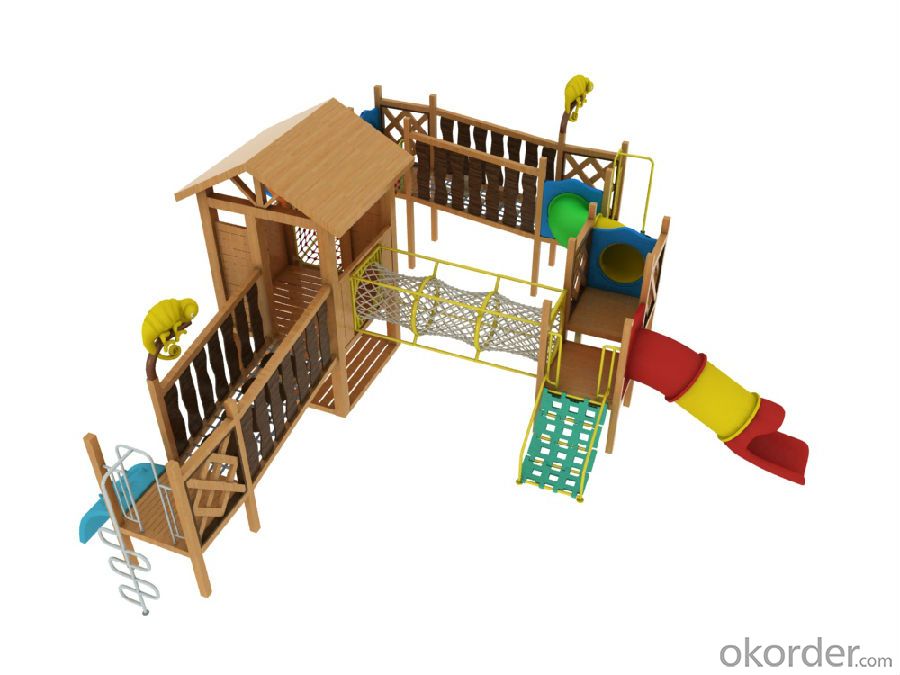 children preschool outdoor playground plastic wooden slide Amusement equipment