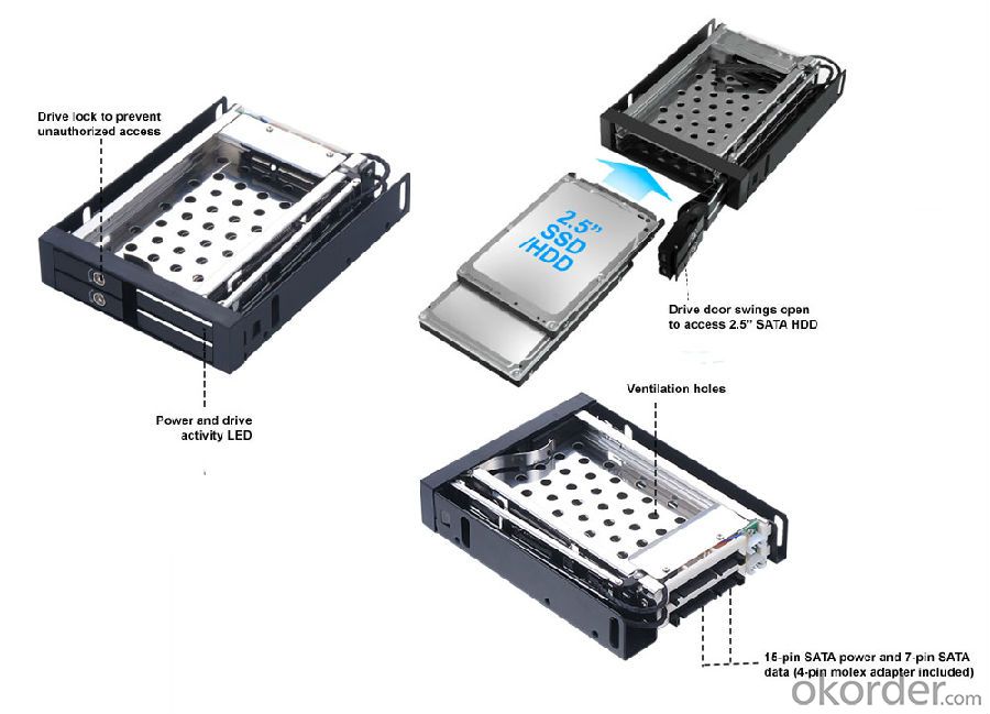 Unestech Aluminum 2.5in dual bay Tray-less SATA Hot swap HDD mobile rack