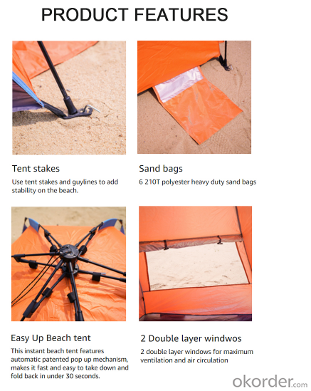 4 Persons Family Sun Shade Waterproof Pop Up Easy Set Up Hexagonal Beach Tent