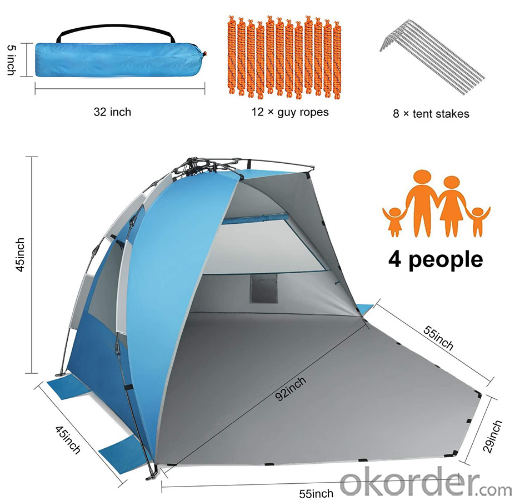 4 Persons Family Sun Shade Waterproof Pop Up Easy Set Up Hexagonal Beach Tent