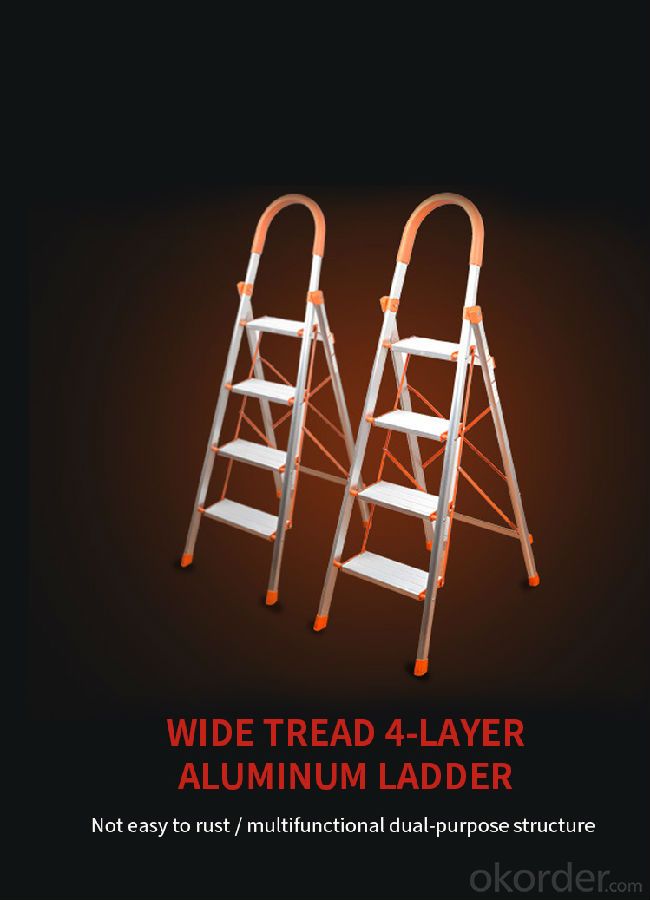 Wide tread 4-layer aluminum ladder