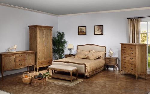 Solid Wood Bedroom Furniture Set with Elm Natural Oak Color System 1