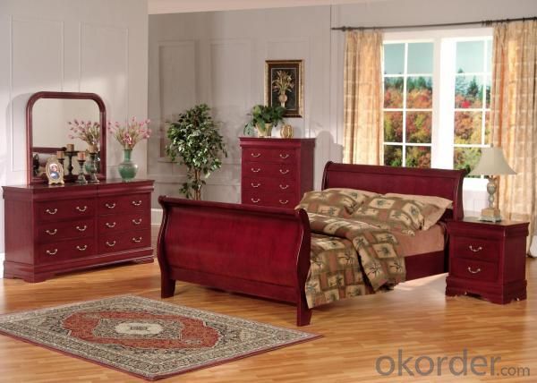 Wine Red Color American Bedroom Furniture Set System 1