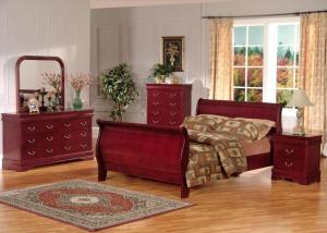 Wine Red Color American Bedroom Furniture Set System 1