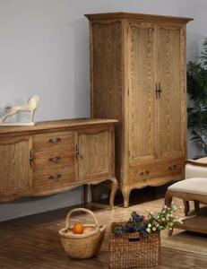 Solid Wood Bedroom Furniture Set with Elm Natural Oak Color