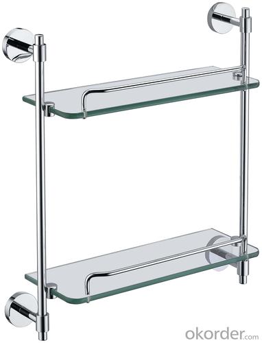 New Fashion Bathroom Accessories Solid Brass Double Glass Shelf System 1
