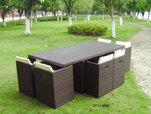 Classical Modern Leisure Rattan Outdoor Garden Furniture Can Be Superimposed One Rectangle Table Eight Chairs System 1