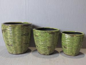 Hot Selling New Design Home Decorative Ceramic Light Green Weaving Style Flowerpot L