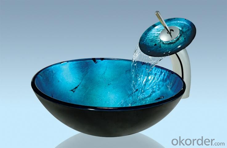 New Design Popular Tempered glass Bathroom Product Blue Waterfall Combination System 1