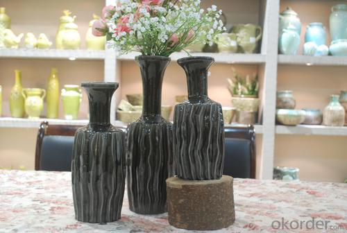 Hot Selling Fashion Home Décor Ceramic Black Vertical Stripes Flower Vase L System 1