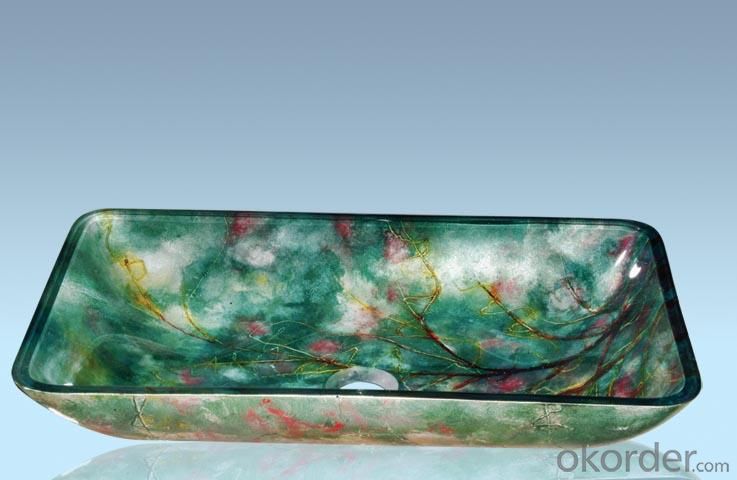 Unique Design Hot Selling Bathroom Product Tempered glass Colorful Rectangle Washbasin System 1