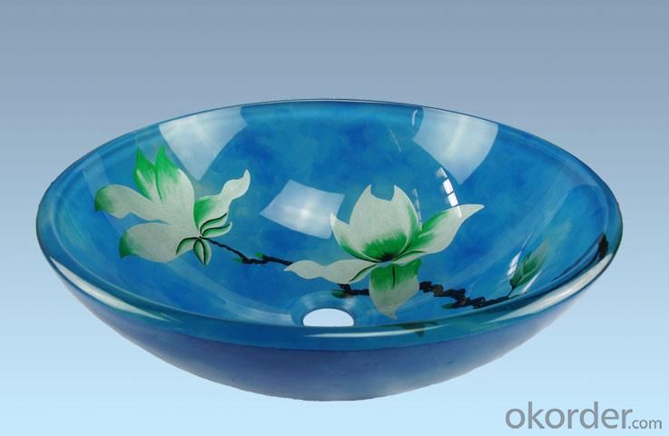 Hot Selling New Design Bathroom Product Tempered glass Light Blue Flower Washbasin System 1