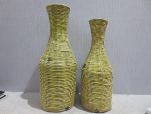 New Design Hot Selling Home Decorative Ceramic Light Color Weaving style Flower Vase S System 1