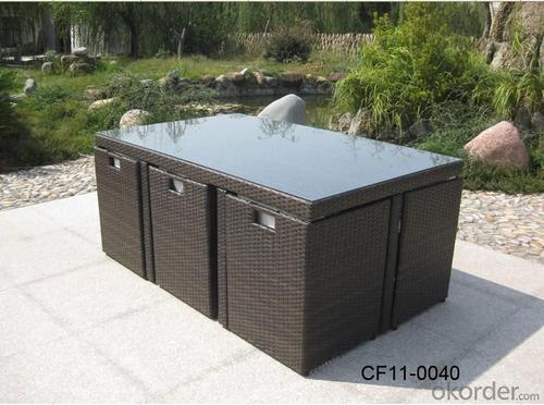 Classical Modern Leisure Rattan Outdoor Garden Furniture Can Be Superimposed One Rectangle Table Six Chairs System 1