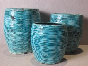 Ceramic Light Blue Weaving Style Flowerpot L