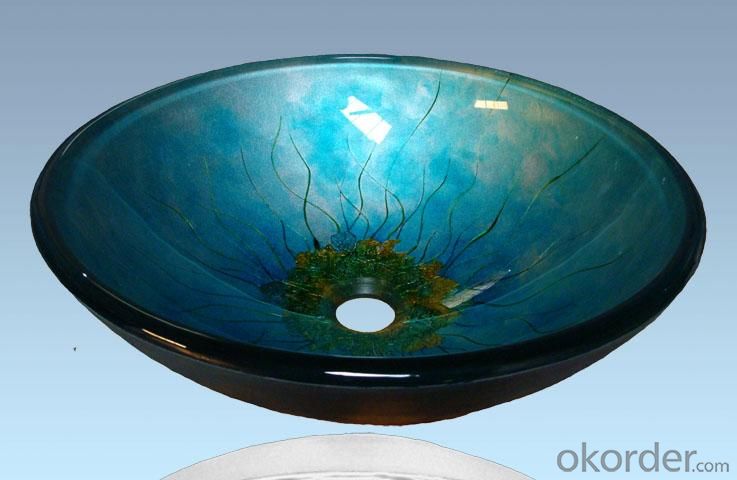 Hot Selling New Design Bathroom Product Tempered glass Ancient Blue Washbasin System 1