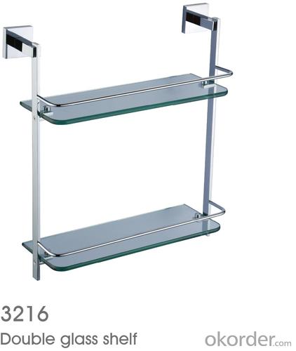 New Design Exquisite Decorative Bathroom Accessories Solid Brass Double Glass Shelf System 1