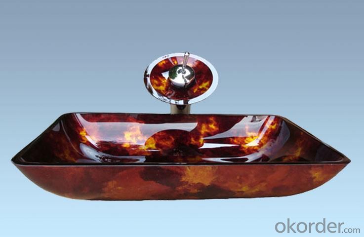 Popular Hot Selling Tempered glass Bathroom Product Dark Red Rectangle Waterfall Combination System 1
