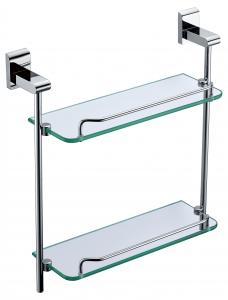 Decorative Organize Exquisite Bathroom Accessories Solid Brass Double Glass Shelf System 1