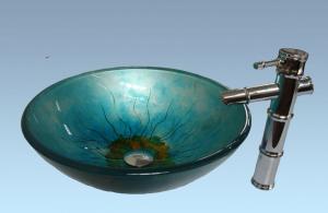 Hot Selling New Design Bathroom Product Tempered glass Ancient Blue Washbasin Set