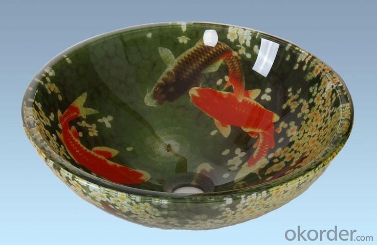 Unique Design Hot Selling Bathroom Product Tempered glass Fish Pattern Washbasin System 1