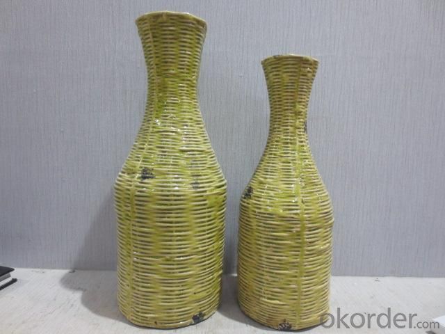 New Design Hot Selling Home Decorative Ceramic Light Color Weaving style Flower Vase L System 1