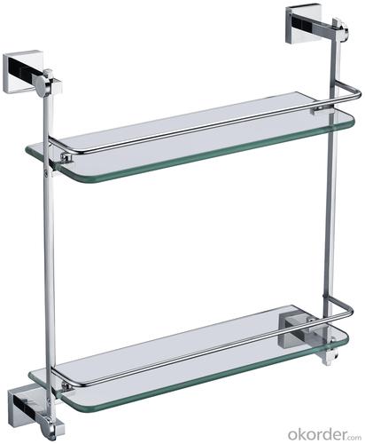 New Item Exquisite Decorative Bathroom Accessories Solid Brass Double Glass Shelf System 1