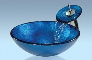 New Design Popular Tempered glass Bathroom Product Dark Blue Waterfall Combination