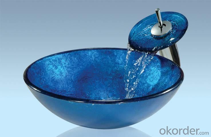 New Design Popular Tempered glass Bathroom Product Dark Blue Waterfall Combination System 1