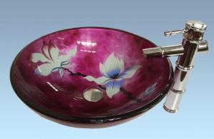Hot Selling New Design Bathroom Product Tempered glass Flower Pattern Washbasin Set System 1