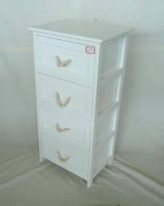 Home Storage Cabinet White-Painted Paulownia Wood With 4 Cotton Handle Drawers