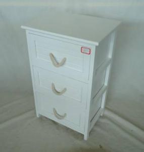 Home Storage Cabinet White-Painted Paulownia Wood With 3 Cotton Handle Drawers