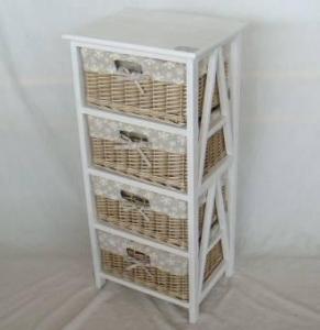 Home Storage Cabinet Roasted White Paulownia Wood With 4 Washed-Grey Wicker Baskets With Liners System 1