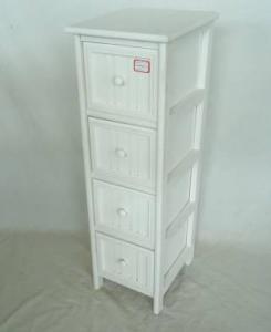 Home Storage Cabinet White Water-Painting Paulownia Wood With 4 Round Zipper Drawers