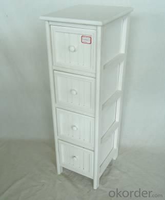 Home Storage Cabinet White Water-Painting Paulownia Wood With 4 Round Zipper Drawers System 1