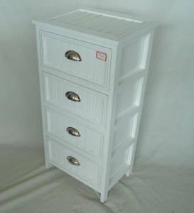 Home Storage Cabinet White-Painted Paulownia Wood With 4 Hemispherical Zipper  Drawers