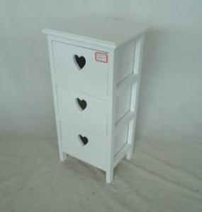 Home Storage Cabinet White-Painted Paulownia Wood With 3 Heart-shaped Drawers