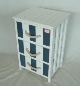 Home Storage Cabinet White-Painted Paulownia Wood With 3 Two-Tone Drawers With Cotton Handles