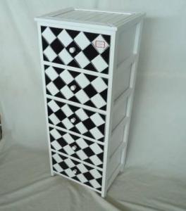Home Storage Cabinet White-Painted Paulownia Wood With 5 Black And White Plaid PatternTwo-Tone Drawers System 1