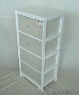 Home Storage Cabinet White Paulownia Wood Frame With 4 Wahsed -Grey Drawers System 1