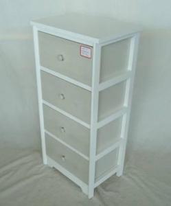 Home Storage Cabinet White Paulownia Wood Frame With 4 Wahsed -Grey Drawers System 1