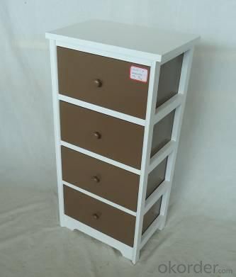 Home Storage Cabinet White Paulownia Wood Frame With 4 Painting Grey Color Drawers System 1