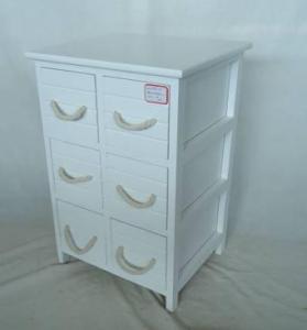 Home Storage Cabinet White Paulownia Wood Frame With 6 Wooden Drawers