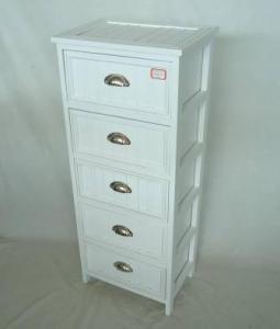 Home Storage Cabinet White-Painted Paulownia Wood With 5 Drawers System 1
